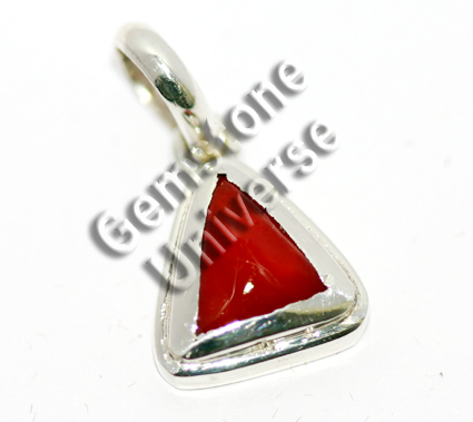 Natural triangular Italian Red Coral of 3.64 carats set in Sterling Silver 925 pendant.gemstoneuniverse.com Natural triangular Italian Red Coral of 3.64 carats set in Sterling Silver 925 pendant.gemstoneuniverse.com