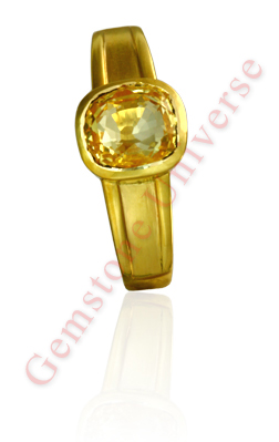Pure and Benign Lustrous Unheated Cushion cut Ceylon Yellow Sapphire-The Gemstone of Jupiter-The planet of good luck and knowledge set in 22K gold ring