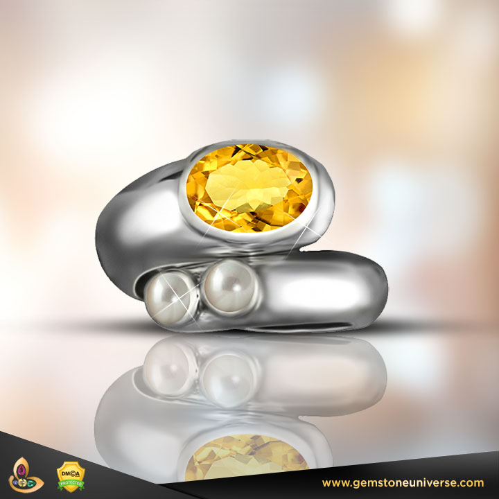 Yellow Sapphire with Pearls, gemstones of Jupiter and Moon