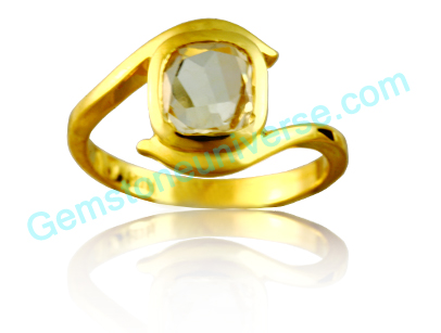 Entry Level Cushion cut Natural and untreated Yellow Sapphire from Ceylon / Sri Lanka set in 22 KDM Gold ring. The nearly eye clean nature of this gemstone make it very rare and potent. A very powerful Jupiter talisman! Yellow Sapphire/Pukhraj-The gemston