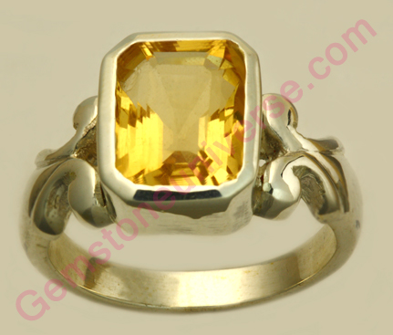 Flawless, Octagonal, Deep golden yellow coloured Natural Golden topaz set in a delicate feminine Sterling Silver ring! Golden topaz the superior alternate for Yellow Sapphire – the gem of the Pure Planet – Jupiter / B