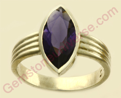 Unique eye shaped Bluish Violet Untreated and fully natural Madagascar Iolite set in sterling silver ring! Iolite gives very good results as a substitute of Blue Sapphires. Gemstoneuniverse.com Mystical Shani Talisman