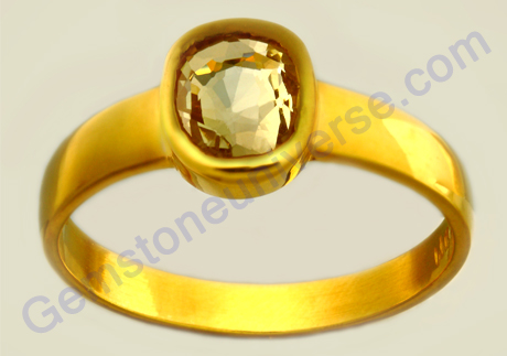 Light butter Yellow Cushion cut Natural and untreated and nearly eye clean Yellow Sapphire from Ceylon / Sri Lanka set in 22 KDM Gold ring! Yellow Sapphire/Pukhraj-The gemstone of the pure planet Jupiter/Brihaspati-The planet of Good luck, wealth and divi