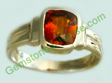 Overwhelming Mystical glow from this fine Sri Lankan Natural and untreated Hessonite set in Sterling silver ring! Hessonite / Gomed is one of the fastest acting gemstones and gives excellent results in Rahu / North node. Gemstoneuniverse.com
