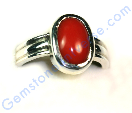 Energy, strength, Vitality and courage radiating from this Orangish Red Organic fully natural Red coral set in sterling silver Ring! Red Coral the gemstone for the planet Mars – The planet of Youth and energy! Gemstoneuniverse.com