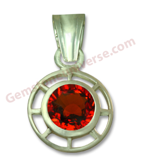 Imperial Orangish Fire exhibited by this Ceylon Hessonite in Circle of Life/Dharma Wheel Pendant-The Powerful Gem of Rahu. Gemstoneuniverse.com