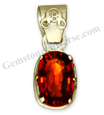 Magical Rahu Talisman- Fiery Ceylonese hessonite Garnet set in a Talismanic pendant with sacred Rahu Symbols on the Loop. Gemstoneuniverse.com