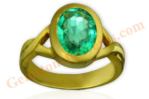 Oval Zambian Emerald in Ladies Gold ring, Love of Mughals for the emeralds as Talismans and the pinnacle of Indian Craftsmanship Gemstoneuniverse