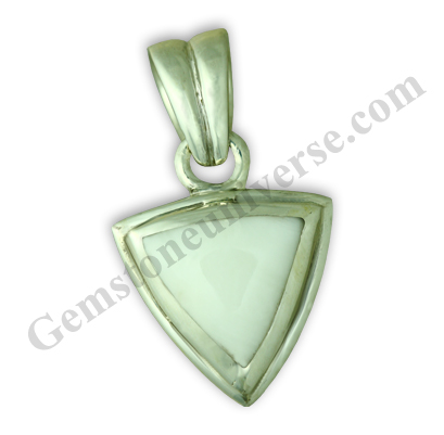 Triangular Organic White Coral the shape of Mars in the sacred Navgraha Mandala set in Sterling silver pendant.