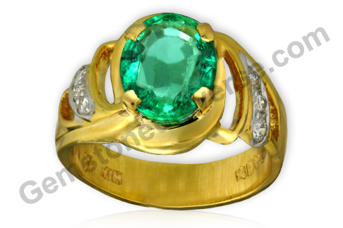 An exquisite Zambian Emerald and brilliant 14 cents of Natural Diamonds! An elegant masterpiece and a potent Mercury Talisman! Gemstoneuniverse.com
