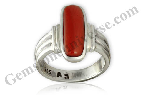 Natural and untreated Italian Red Coral set in Silver ring! Natural Red Coral - the gem of Mars! Gemstoneuniverse.com