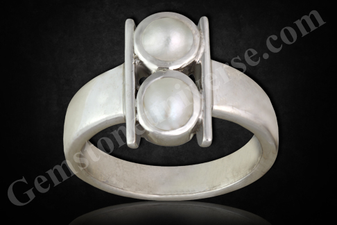 Unique implementation of Gem therapy using two smaller top quality Natural Pearls to achieve the desired weight-Super Chandra Jyotisha Ring. Gemstoneuniverse.com