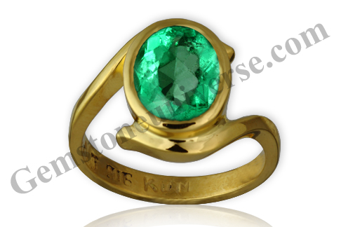 An oval Emerald Beauty with 90% clarity levels set in a dainty 22KDM Gold ring. Emerald- The Gem of Mercury