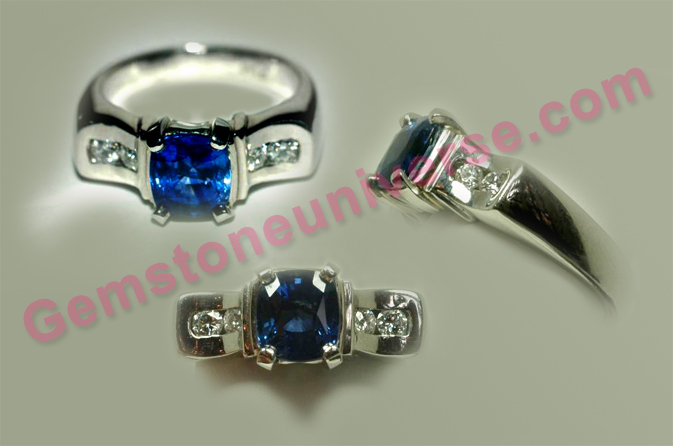 Enjoy The Royal Blue color Ceylon unheated Blue Sapphire in this magnificent and Distinct Blue Sapphire-Diamond ring. Gemstoneuniverse.com