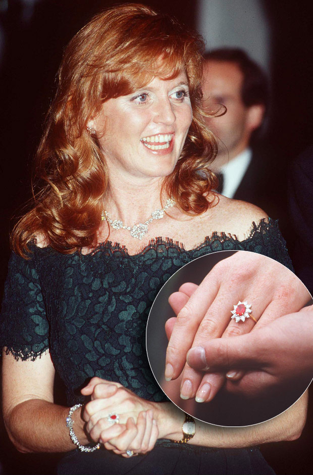 Sarah Ferguson sporting the Ruby and Diamonds Engagement ring Sarah Ferguson sporting the Ruby and Diamonds Engagement ring