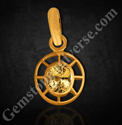 Truth, healing & Divine Knowledge the gifts of Jupiter in this flawless Yellow Sapphire set in Tibetan Dharma Wheel Pendant