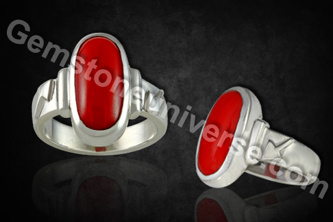 Natural Organic Red Coral Talismanic Ring - Full Bodied Gem of the Planet of Vitality, Mars