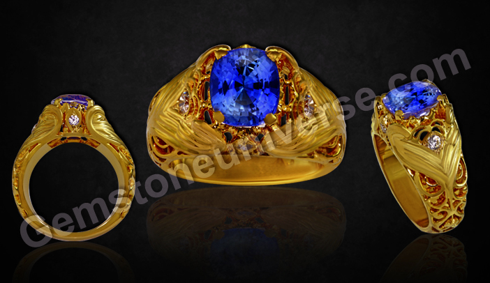 Aristocratic and Imposing, a Complete One-Off-Cornflower Blue color Sapphire Talismanic Ring