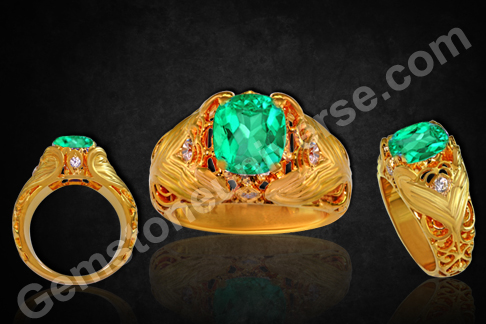 Heirloom Piece–Fantastic Natural Colombian Emerald and Flawless Diamonds in an Ornate Ring
