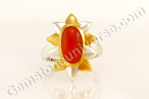 Sacred Chakra Ring - Natural and Organic Red Coral in a Mars Ring