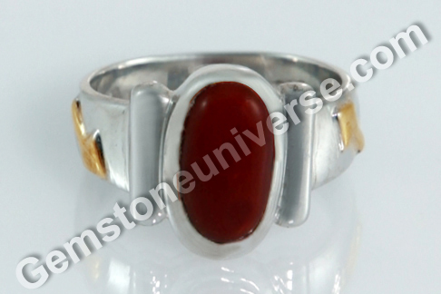 Sacred Herbal Ash Ring for Mars Red Coral Set with the Khadira Herb Sacred Herbal Ash Ring for Mars Red Coral Set with the Khadira Herb