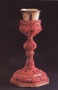 Chalice of Silver and gilded copper decoarted with corals