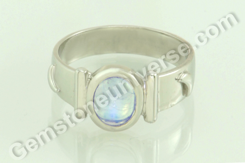Natural Blue Moonstone in Planetary Bhasma Ring - Fine Adularia in a Great Gemstone