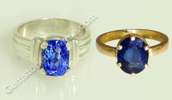 Jyotish Quality Natural Blue sapphire on the Left and Clients Blue sappphire ring on the right
