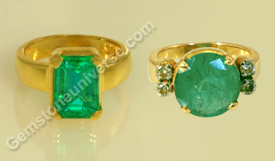 Jyotish Quality Natural Emerald on the Left and Clients emerald ring on the right