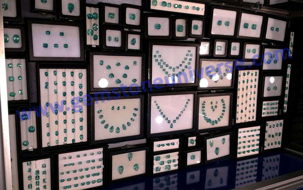 A Glorious Rain of Fine Colombian Emeralds at the Gemstoneuniverse exhibit. Fine Gems are always recession free