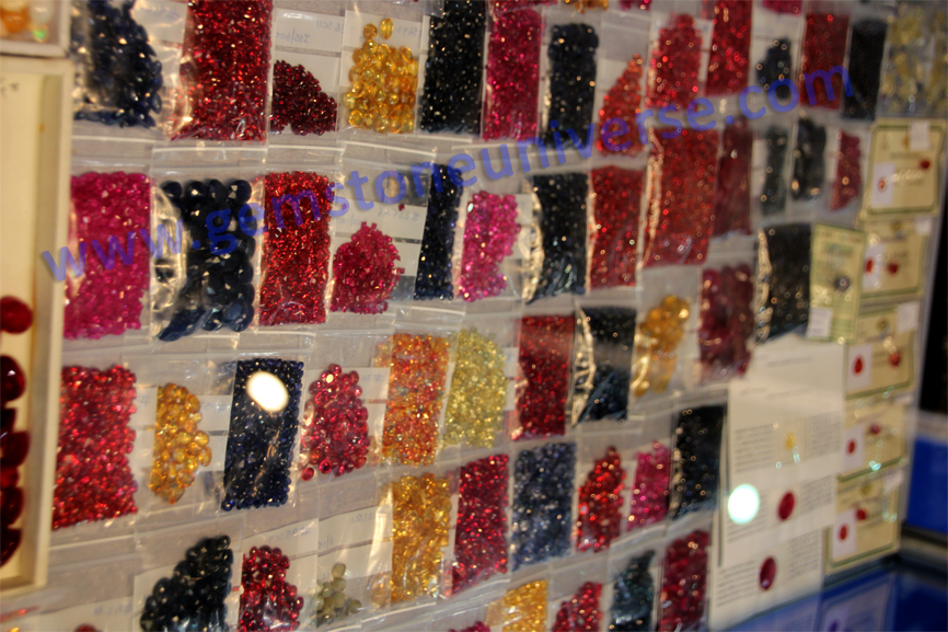 A gemmy Rainfall-Sapphires, Emerald and Rubies at the Gemstoneuniverse exhibit at the 50th BGJF