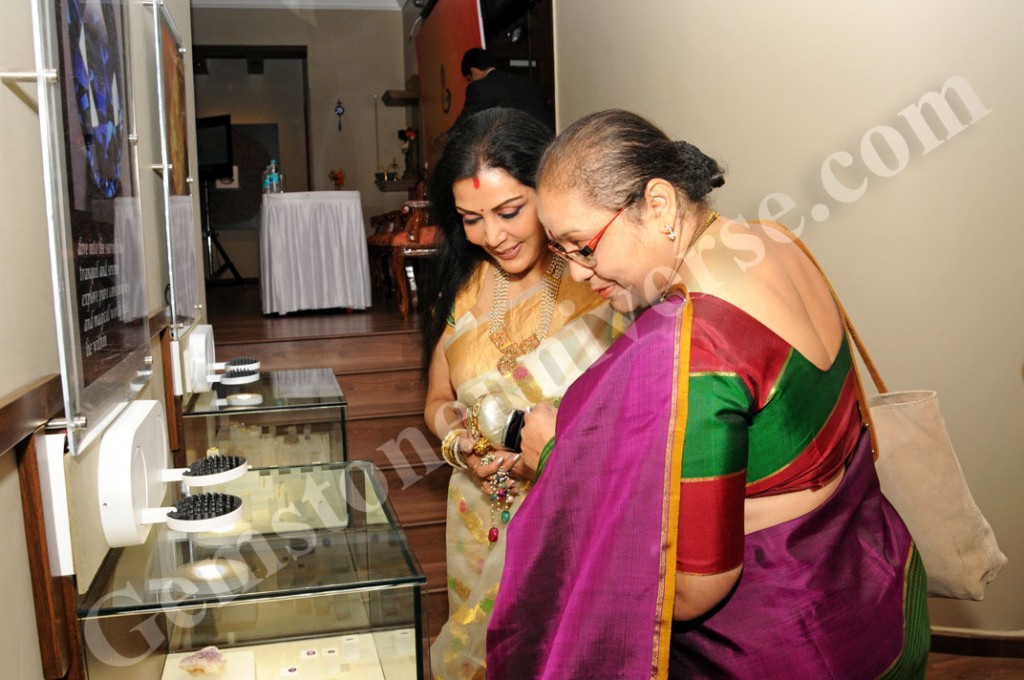 Acclaimed Bharatnatyam Dancer Vani Ganapathy admiring the beauty of natural, untreated gemstones at Gemstoneuniverse centre of excellence