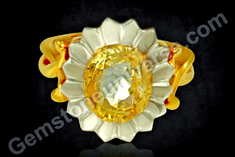 Natural Yellow Sapphire of 3.48 carats from the Gemstoneuniverse collection set in 16 Petal Lotus Ring- A True Gemstone Natural Yellow Sapphire of 3.48 carats from the Gemstoneuniverse collection set in 16 Petal Lotus Ring- A True Gemstone