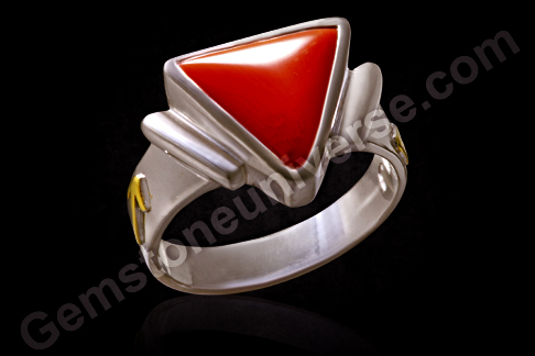 Natural Red Coral From Italy in a Planetary Bhasma Ring