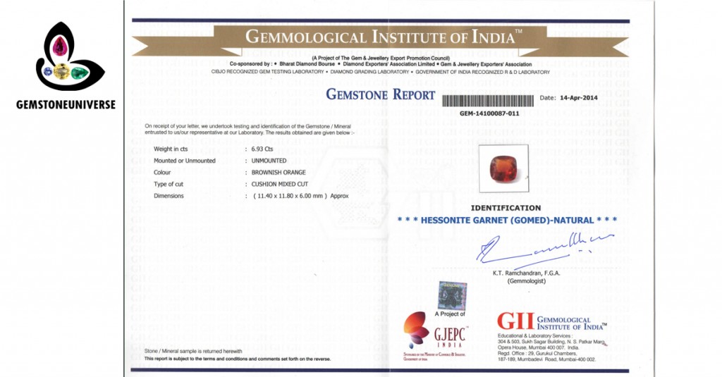 Hessonite Certificate from GII