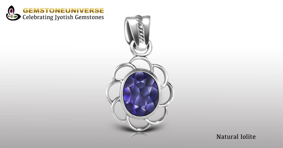 Natural Iolite Set in Silver Pendant
