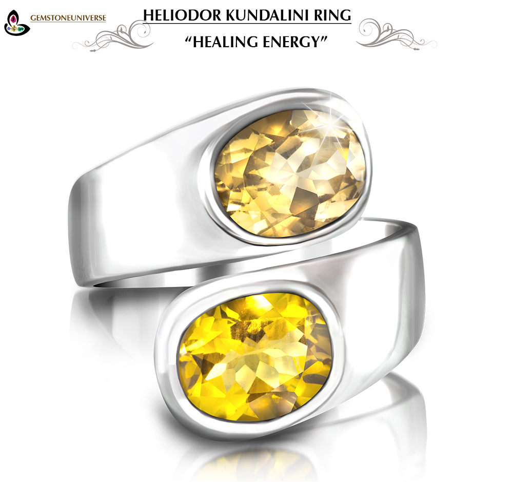 Two Stone Golden Beryl Heliodor Jupiter Kundalini Ring
