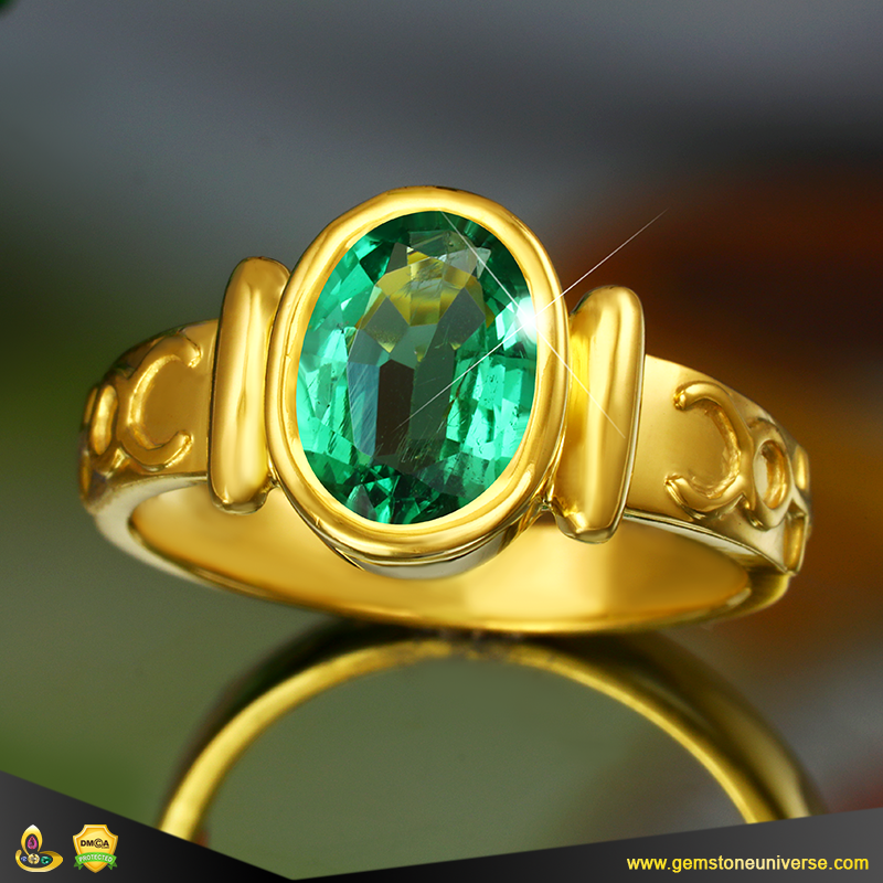 Vedic Emerald Mercury Talismanic Ring with Sacred Apamarga