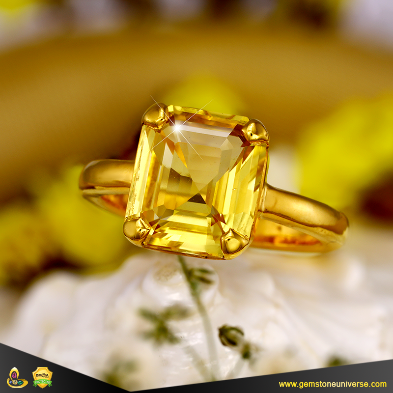 Fine Eye Clean Yellow Sapphire Ring Jyotish Gemstone